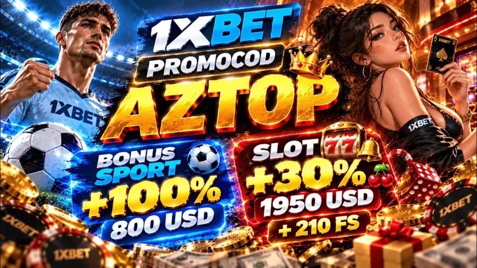 Promocode 1xbet AZTOP gives new players a 100% sports bonus up to 800 USD or 210 free spins on slots